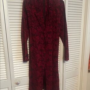 Soft Surroundings Deep Red Floral Long Sleeve Dress
